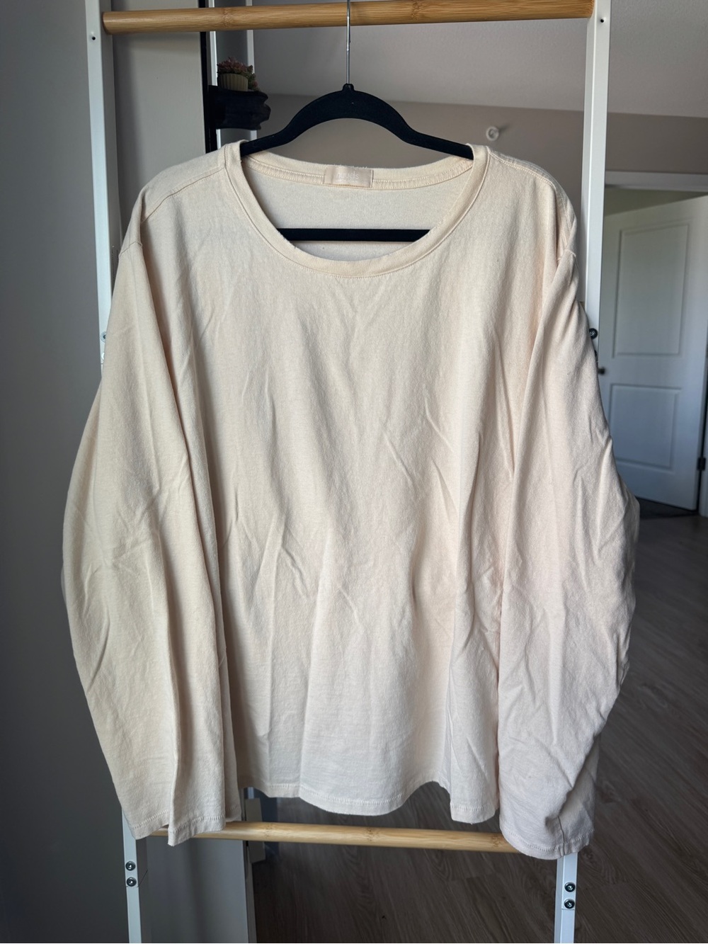 nuuds Everyday Cream Long-Sleeve Crewneck Tee | Size XXL, Cotton, Minimalist - Picture 2 of 6